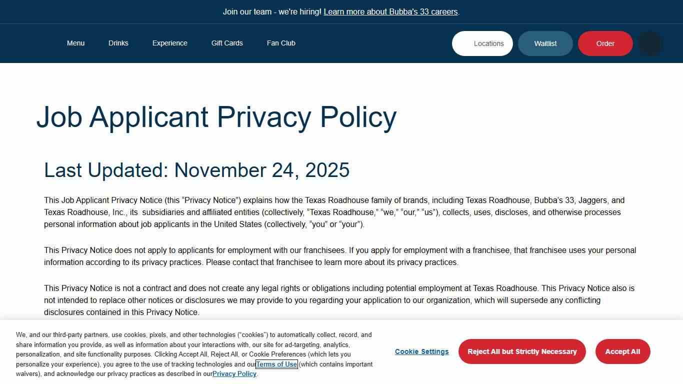 Job Applicant Privacy Policy Bubba's 33