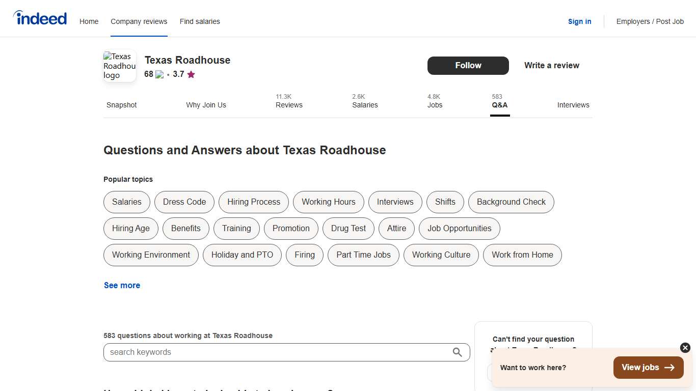 Questions and Answers about Texas Roadhouse Indeed.com